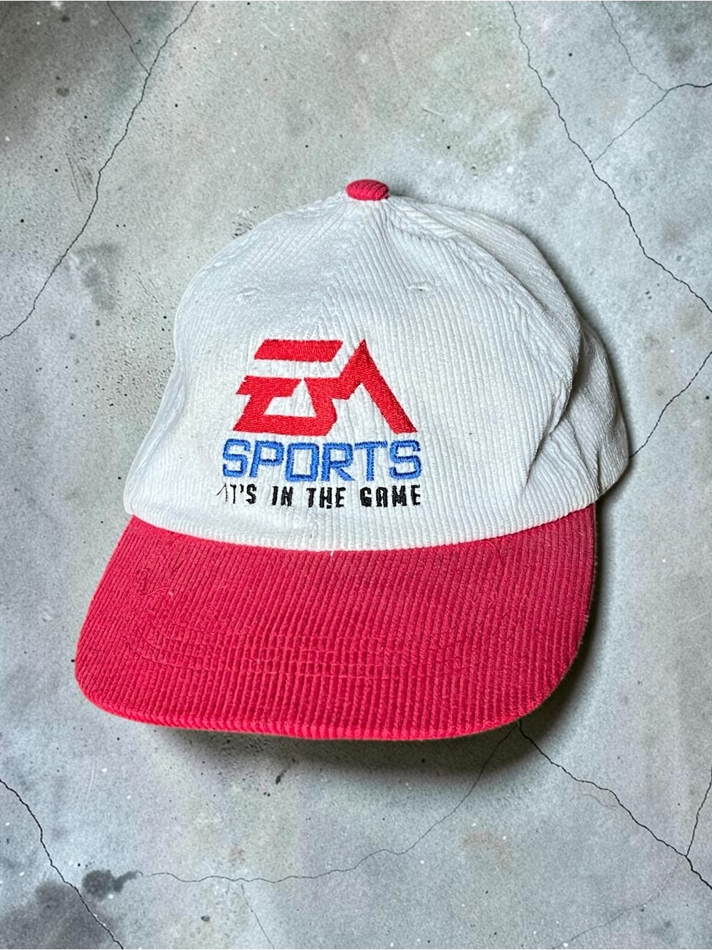 vintage 90s EA sports “it’s in the game” corduroy 2 tone hat